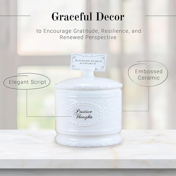 Young's 6.25" Ceramic Jar with 365 Positive Thoughts, White