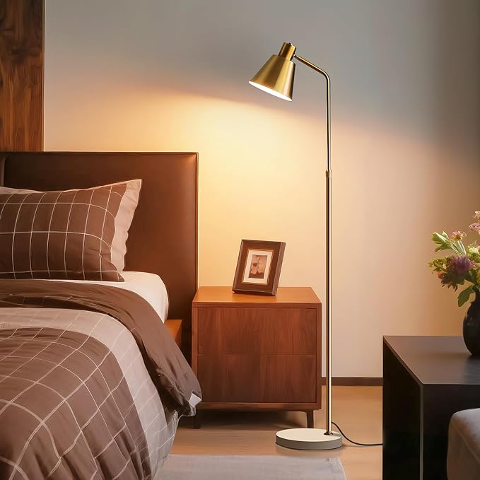 High-end Gold Brass Floor Lamp Bright 12W LED Light, Adjustable in Three Colors and Height, Electroplated Iron Lamp Post,Exquisite Craftsmanship,Standing Lamp for Living Room Bedroom Office Reading