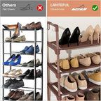 3 Tier Shoe Rack for Closet Shoe Organizer with 5 Hooks, Long Shoe Shelf Storage for Shoe and Boot Stackable Free Standing Shoe Rack for Entryway, Garage, Small Spaces, Dorm, Brown