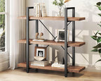 HSH Solid Real Wood Bookshelf, 3 Tier Rustic Vintage Industrial Book Shelf, Small Short Etagere Natural Wooden Bookcase, Open Metal Farmhouse Solid Wood Book Shelf, Distressed Brown