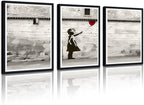 Novatique Street Banksy Wall Art Abstract Pop Art Wall Decor Black and White Graffiti Pictures Canvas Prints for Living Room Bedroom,16" x 24" x 3Pcs