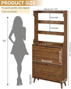 Shoe Cabinet for Entryway with 2 Flip Drawers & Coat Rack, Narrow Hidden Shoe Storage Cabinet with Fluted Panel, 2-in-1 Hall Tree Slim Freestanding Shoe Rack Organizer for Hallway, Walnut