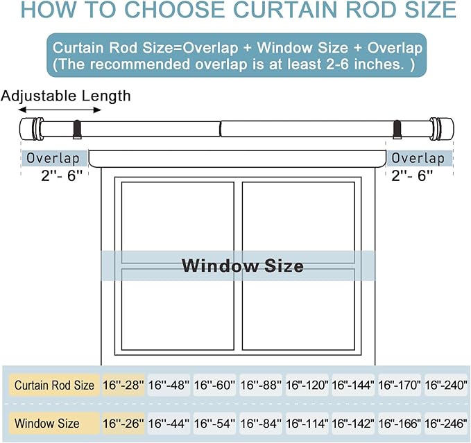 Curtain Rods for Windows 16 to 28 Inches Adjustable Length 1 Inch Diameter Window Curtain Rod with Aluminium Finials, Black
