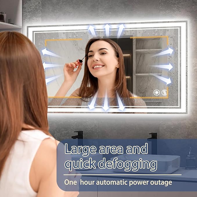 48“ x 28” LED Bathroom Mirror with Lights Anti-Fog Dimmable 3 Colors LED Mirror for Bathroom Memory Function Smart Mirror Wall Mounted Horizontal/Vertical