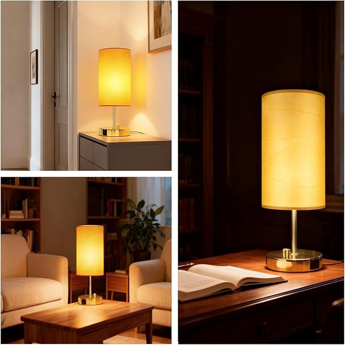 HiBay 2-Pack 17.75" Dimmable Bedside Table Lamps with 2 USB Charging Ports & AC Outlet, Vintage Gold Nightstand Lights with Parchment Shade for Bedroom Kids Room Dorm, Bulb Included