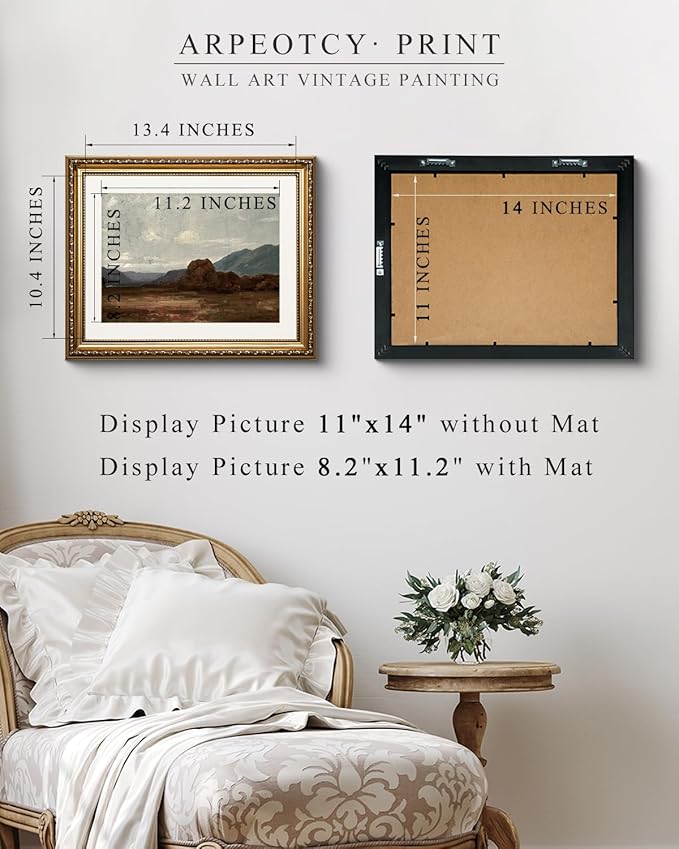 ARPEOTCY Vintage Gold Framed Wall Art Decor, 13x16 inch Farmhouse Fall Mountain Scenery Landscape Paintings, Moody Rustic Victorian Antique Gold Pictures Framed Wall Decor for Living Room