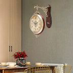 Coffee Double Sided Large Wall Clock, Elegant, Traditional, Vintage Style 360° Rotating Metal Wall Clock, Indoor Outdoor Office Living Room Porch Clock Wall Decor (Coffee Double Sided Clock)