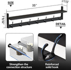 BAMEOS Wall Hooks with Shelf 35 Inch Length Entryway Hanging Shelf Wood Coat Hooks Wall-Mounted Coat Hook Rack with 7 Dual Hooks for Bathroom, Living Room, Bedroom (Black)