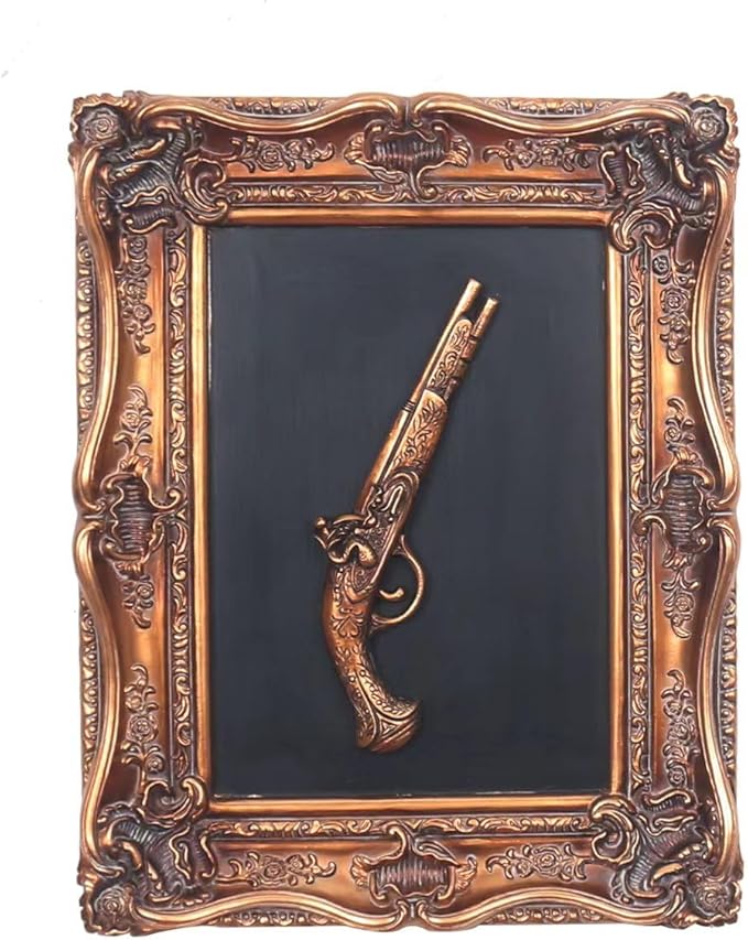S-MANTIS Vintage Wall Sculpture,Antique Pediment,Hallway Wall Art,Hand Painted Wall Decoration With Embossed Intricate Decorative Gun Design,Oblong Aesthetic Room Décor, Gallery, Unique Gift(Antique