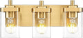 Bathroom Light Fixtures Over Mirror, 3-Light Brushed Gold Vanity Light with Square Clear Glass Shade, Modern Wall Sconces, Vanity Lighting Fixtures, VL194-BG-3