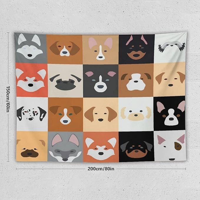 VUMIVI Dog Tapestry Funny Cartoon Pet Patterns Colorful Illustrations Square Animals Tapestry Wall Hanging for Living Room Bedroom Dorm Classroom Aesthetic Decor W80xL60in