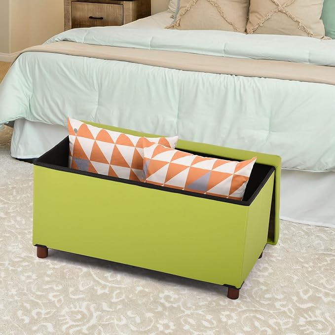 Storage Ottoman for Living Room Ottoman with Tray Bedroom Foot Rest Stool with Legs Small Ottomans Coffee Table Foldable Footstool Faxu Leather (Light Green)