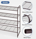 KEETDY 4-Tier Long Shoe Rack for Closet Metal Shoe Organizer for Entryway, Wide Stackable Shoe Storage Shelf with Sturdy Wire Grid for Closet Floor, Bedroom, Bronze