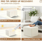 Tiita Square Stuffed Pouf Ottoman, Plush Poufs with Foam Chunk Filling, Foot Rest Stool for Living Room, Cream