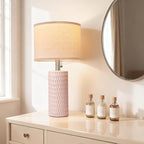 20.5" Modern Ceramic Table Lamps for Bedroom Set of 2, Bedside Lamps for Night Stands with Beige Lampshade, Farmhouse Table Lamp for Living Room Office Dorm, Pink