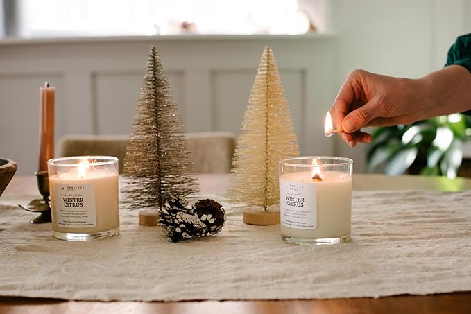 PERIPETI Home Winter Citrus Scented Candle, Wooden Wick – 8.5oz Natural Soy Wax for Energizing Aromatherapy, Long-Lasting Burn