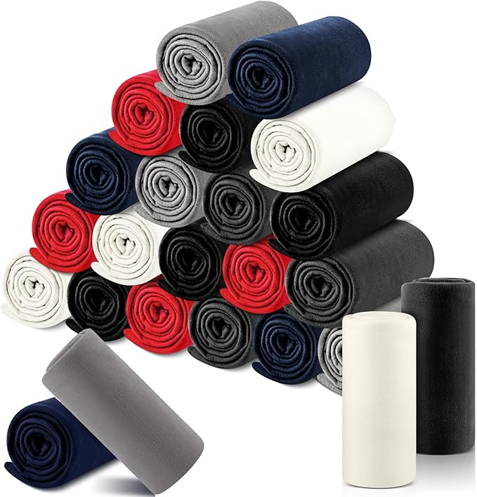 Newwiee 24 Pcs Fleece Throw Blankets Bulk 50'' x 60'' Oeko-tex Standard 100 Certified Spring Outdoor Wedding Guest Blankets Lightweight for Sleepover Donation Lap Pet Sofa Home (Trendy Colors)