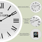 ARTPOWER Large Farmhouse Wall Clock, 35.5” Shiplap Wall Clock with Roman Numeral, Nearly Non-Ticking, Round Wall Clocks for Living Room Decor, Office, Bedroom, Entrance, White