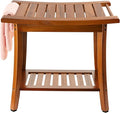 Utoplike Teak Shower Bench Seat with Handles, Portable Wooden Spa Bathing Stool with Storage Towel Shelf, 22" x 13" x 18.6", Perfect for Indoor and Outdoor Use