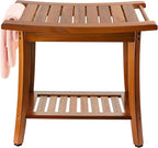 Utoplike Teak Shower Bench Seat with Handles, Portable Wooden Spa Bathing Stool with Storage Towel Shelf, 22" x 13" x 18.6", Perfect for Indoor and Outdoor Use