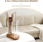 2 in 1 Glass Incense Holder and Burner with Ash Catcher and Stick Storage,Anti-Ash Flying, Mess-Free for Meditation Yoga Spa Gift Home Decor