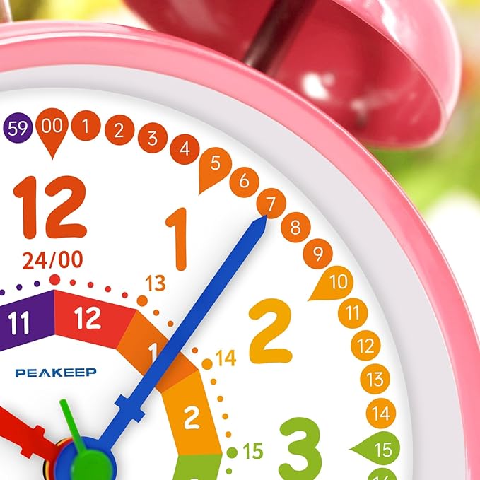 Peakeep Loud Analog Alarm Clock for Kids Learning Telling Time Teaching, 4.5" Twin Bell Alarm Clock Battery Operated for Heavy Sleepers Adults Teenagers Kids