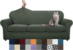 YEMYHOM Latest Checkered 4 Pieces Couch Covers for 3 Cushion Couch Extra Large High Stretch Thickened Sofa Cover for Dogs Pets Furniture Protector Sofa Slipcovers (Army Green), 91"-110"(3 Cushions)
