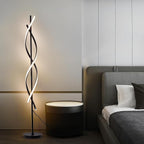 Modern Floor Lamp, 40W 3 Colors Stepless Dimmable and Color-Changing Bright Floor Standing Tall Lamp for Living Room,60" Unique Spiral Floor Lamp for Bedroom Office with Remote Black