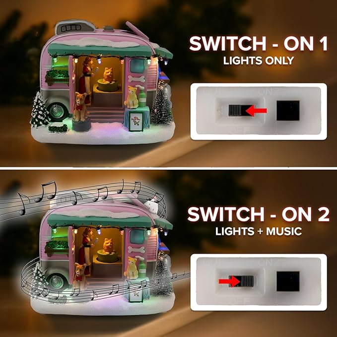 Pet Grooming Trailer Animated Christmas Village with LED Lights and Music