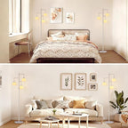 Dimmable Floor Lamp for Living Room, Bedroom, Nickel Standing Lamp with 3pcs 6W Bulbs, Vintage Floor Lamps for Corner, Nursery (White Tulip)