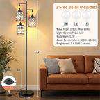 New Upgraded 72" Tall Dimmable Floor Lamp with 3 x 1100LM 12W Bright LED Bulbs, Farmhouse Standing Lamp with Remote Control, Industrial Tree Pole Floor Lamps for Living Room, Bedroom, Office - Black