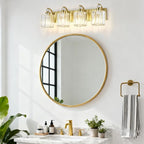 4-Lights Brushed Brass Bathroom Light Fixture Gold Vanity Lights Modern Crystal Bathroom Vanity Lighting Over Mirror Wall Sconce with K9 Crystal Shade E26 Base for Living Room, Bedroom Wall Lamp