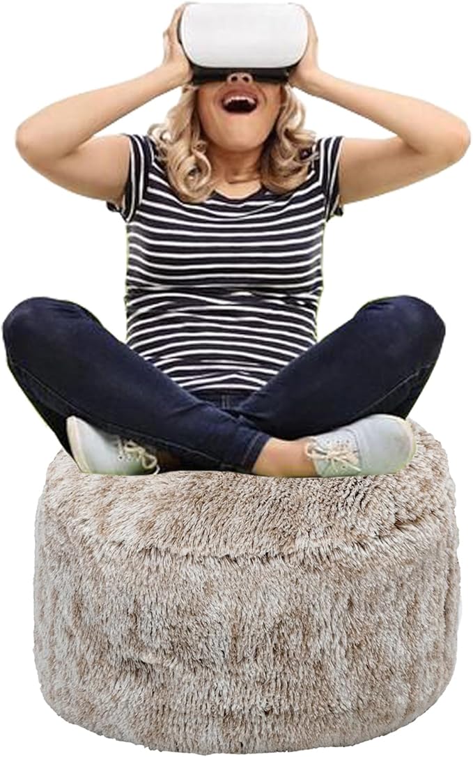 Ottoman Pouf Unstuffed Round Foot Rest Poof Ottoman No Filler Floor Foot Stool Pouf Bean Bag Cover with Storage for Living Room Bedroom Snow Coffee