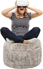 Ottoman Pouf Unstuffed Round Foot Rest Poof Ottoman No Filler Floor Foot Stool Pouf Bean Bag Cover with Storage for Living Room Bedroom Snow Coffee