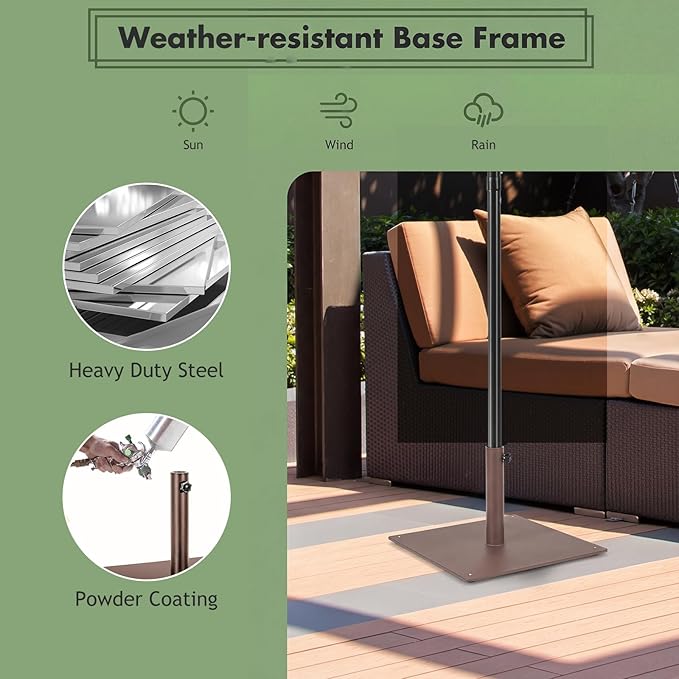 Tangkula 35 LBS Patio Umbrella Base, 20 Inches Heavy Duty Umbrella Stand, Square Umbrella Base w/Non-Slip Pads, Tightening Knob & 2 Adapters, Outdoor Umbrella Stand for Yard, Poolside, Garden (Brown)