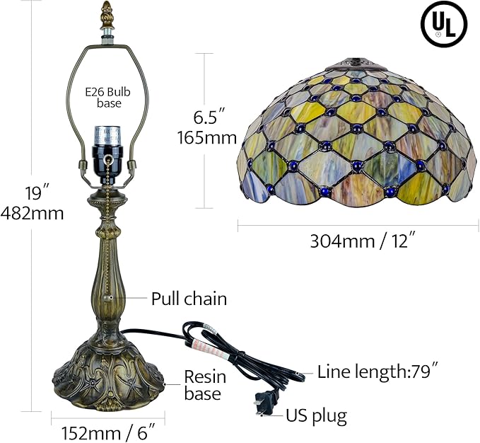 Tiffany Lamp Gradient Green Stained Glass Table Lamp Desk Bedside Reading Light Decor Bedroom Living Room Home Office D12*H18 Inches