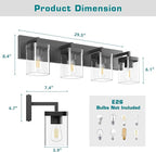 Bathroom Vanity Light, Square Design 4 Lights Morden Bathroom Lighting Fixtures Over Mirror, Black Bathroom Light Vanity Fixtures for Bathroom/Living Room/Bedroom