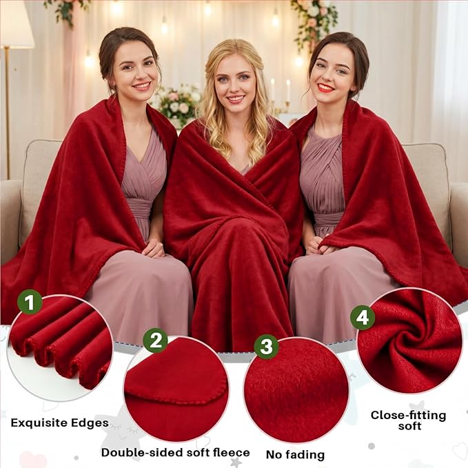 Newwiee 12 Pcs Fleece Throw Blankets Bulk 50'' x 60'' Oeko-tex Standard 100 Certified Spring Outdoor Wedding Guest Blankets Lightweight for Sleepover Donation Lap Pet Sofa Home (Red)