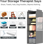Deep Hanging Closet Organizers and Storage, Closet Hanging Storage Shelves with 5 Shelves and 4 Mesh Pockets, Heavy-Duty Closet Organizer for Clothes, Hats, and RVs and Dorm Essential,1-Pack, Grey