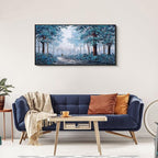 KLAKLA Black Frame Border Bedroom Art - Prussian Blue Tree Wall Art for Living Room Framed Artwork Blue Leaves Plant Forest Wall Decor Canvas Wall Art for Office Home Decor