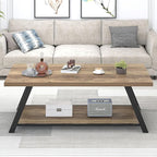 EXCEFUR Modern Coffee Table, Rectangle Center Table for Living Room with Storage Shelf, Industrial Wood and Metal Cocktail Tea Table, Rustic Oak, 47 Inch