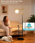 Lightdot 66IN Gold&Black Dimmable Floor Lamps with Table, Modern Standing Tall Lamp with Globe Shade, Cross-Shaped Head and U-Pole Base for Living Room/Bedroom/Sofa Beside/Corner Decor(Bulb Included)