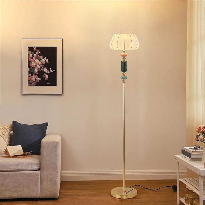 Floor Standing Tall Lamp Imitated Silk White Shade Floor Lamp with Plug Switch Button for Living Room Bedroom Home Office