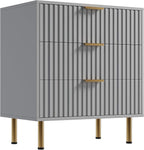 GarveeHome 3 Drawer Dresser for Bedroom, Fluted Modern Nightstand with Deep Drawers, Chest of Drawers with Wide Top, Wooden Dresser Organizer, Side Table for Living Room, Hallway, Kids Room, Grey