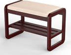 Solid Wood Shoe Rack, 2 Tier Shoe Storage Bench with Cushion Seat, 6 Pair Shoe Organizer for Entryway, Small, Walnut, 24 Inch