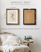 ARPEOTCY 11x14 Inch Framed Butterfly and Flower Line Art Wall Deco, Vintage Botanical Sketch Canvas Print with Gold Frame, Minimalist Black and White Wall Art for Bedroom Living Room Offic