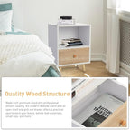 JAXPETY Nightstands Set of 2, Night Stand with Drawer and Open Storage Shelf, Bedside Tables with Solid Wood Legs, End Table, Side Table, for Bedroom(2-Pack, White)