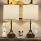 23" Farmhouse Table Lamp Set of 2, Black Metal Modern Bedside Lamps for Living Room, 3 Color Temperature Rustic Table Lamps for Bedroom, Night Stands, Dorm,Office, Home Décor (Bulb Included)