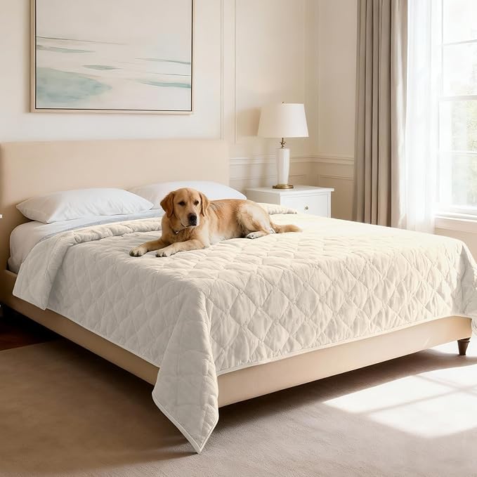 H.VERSAILTEX Couch Cover Chenille Pet Fuzzy Sofa Covers for 3 Cushion Couch Anti Slip Washable Sofa Slipcovers with Strap Soft Couch Protector Cover for Dogs Cats Kids(52" x 82", Ivory)