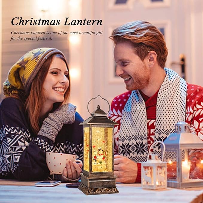 Christmas Snow Globe Lantern Crystal Glitter Lantern Features 8 Songs and 6-Hour Timer Function Ideal for Holiday Decorations and Gifts USB and Battery-Powered Snow Globe (Snowman Families)